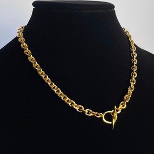 18k Gold Toggle Chain Link Necklace Choker Stainless Steel Layer Chunky Thick Handmade Unisex Mens Jewelry Cold Shoulder LA