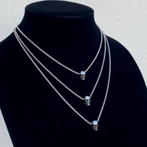 MINI SKULL CHAIN // Solid Stainless Steel Silver Skeleton Box Chain Necklace