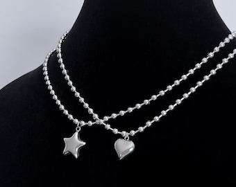 Puffed Star Heart Pendant Handmade Stainless Steel Ball Chain Choker