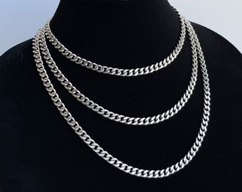 Mini Cuban Link Chain Stainless Steel Necklace Choker Silver Layer Basic Curb Tarnish-Proof Handmade Unisex Mens Everyday Cold Shoulder