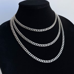 Mini Cuban Link Chain Stainless Steel Necklace Choker Silver Layer Basic Curb Tarnish-Proof Handmade Unisex Mens Everyday Cold Shoulder