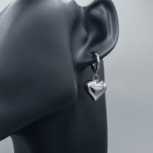 Mini Puffed Heart Silver Stainless Steel Puffy 3D Hoop Blob Earrings Hypoallergenic Tarnish-Proof Pair Unisex Handmade Cold Shoulder LA