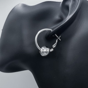 Ball Bead Silver Hoop Earrings Stainless Steel Blob Hypoallergenic Simple Everyday Stack Layer Pair Unisex Mens Handmade Cold Shoulder LA