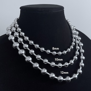 Ball Chain Choker Necklace Solid Stainless Steel Tarnish-Proof 8mm 10mm 12mm Sizes Handmade Unisex Mens Chunky Jewelry Cold Shoulder LA