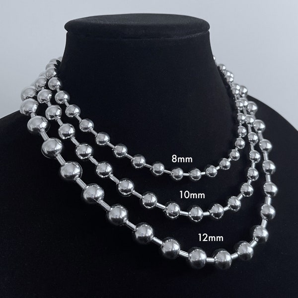 Ball Kette Choker Halsband Halskette Solide Edelstahl Anlaufsicher 8mm 10mm 12mm Größen Handgemacht Unisex Herren Chunky Schmuck Kalte Schulter LA