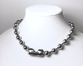 Oversized Ball Chain Choker Necklace Solid Stainless Steel Tarnish-Proof Handmade Unisex Mens Womens Chunky Jewelry Cold Shoulder LA