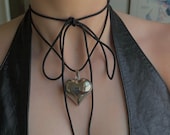 Puffed Heart String Necklace Black Cord Long Wrap Tie Choker