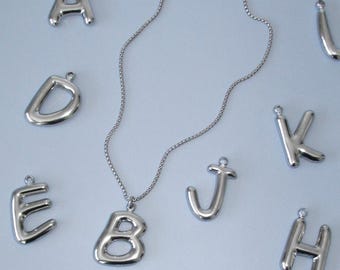Oversized Stainless Steel Blob Letter Necklace - Personalized Initial Pendant