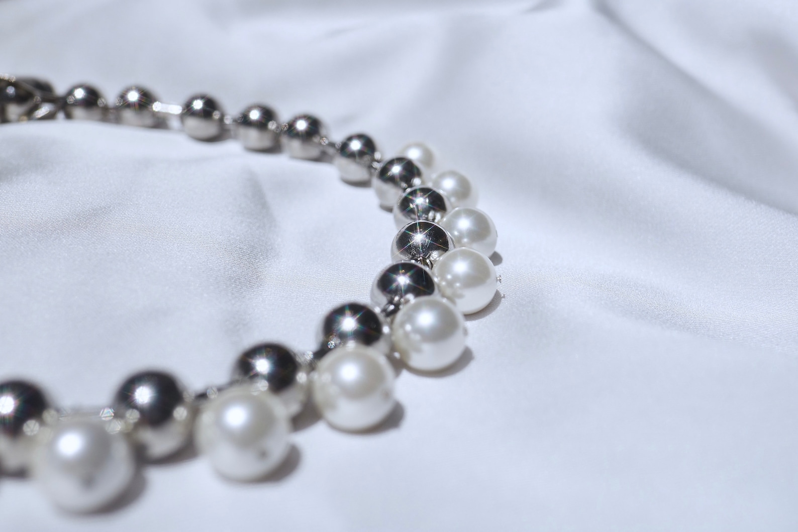 Oversized Pearl Ball Chain Choker Stainless Steel Silver Chain Etsy