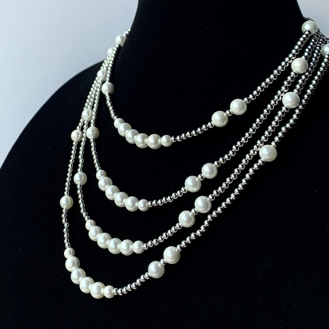 Pearl Stainless Steel Bead Necklace Choker Chain Silver Tarnishproof