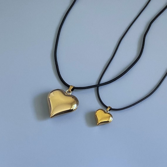 Buy Gold Puffed Heart String Necklace Black Cord Long Wrap Tie Choker XL or  Mini Stainless Steel Chunky 3D Puffy Pendant Handmade Unisex Jewelry Online  in India - Etsy