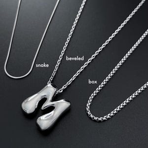 Colar com letras de bolhas de prata, corrente de aço inoxidável, caixa chanfrada, cobra, bolha inchada, nome personalizado 3D, joia de presente personalizada, ombro frio