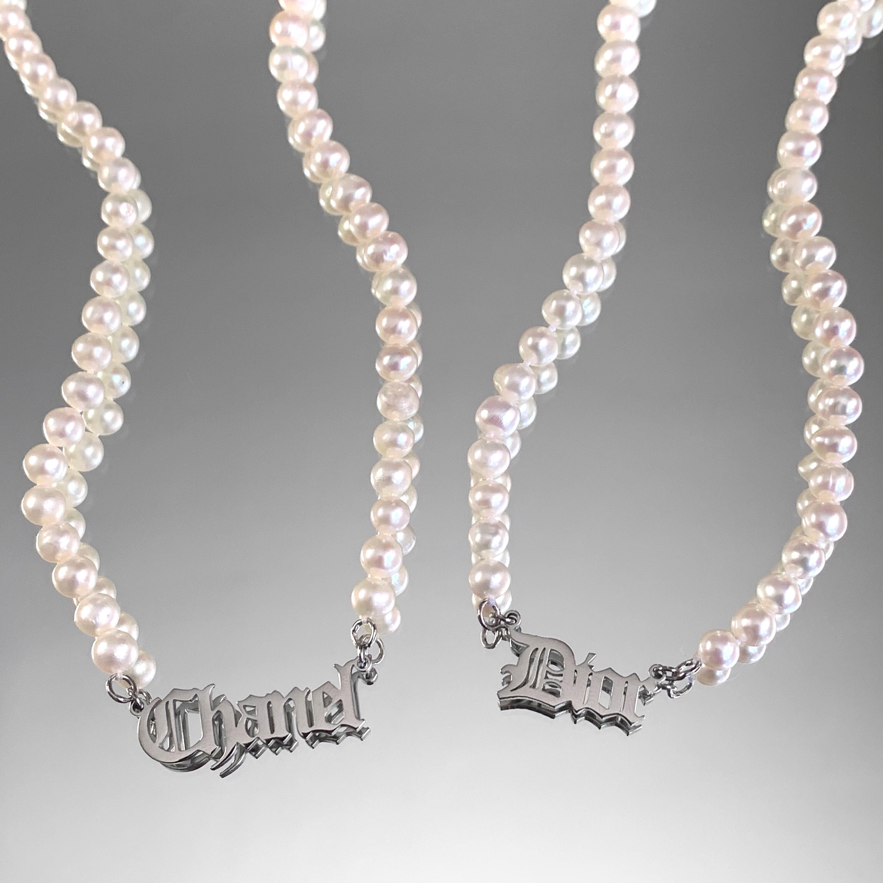 Freshwater Pearl Custom Name Necklace Stainless Steel Silver | Etsy