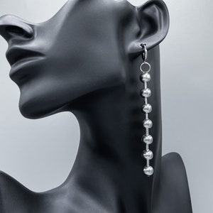 Ball Chain Silver Stainless Steel Dangle Drop Earrings Hypoallergenic Statement Chrome Tarnish-Proof Pair Unisex Handmade Cold Shoulder LA