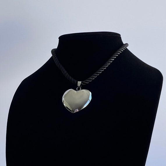 Handmade XL Puffed Heart Necklace: Black Silk Cord - Etsy display picture 1