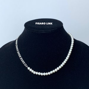 Mini Freshwater Pearl Chain Stainless Steel Necklace Choker Silver Custom Length Handmade Unisex Mens Real Jewelry Cold Shoulder LA Figaro Link