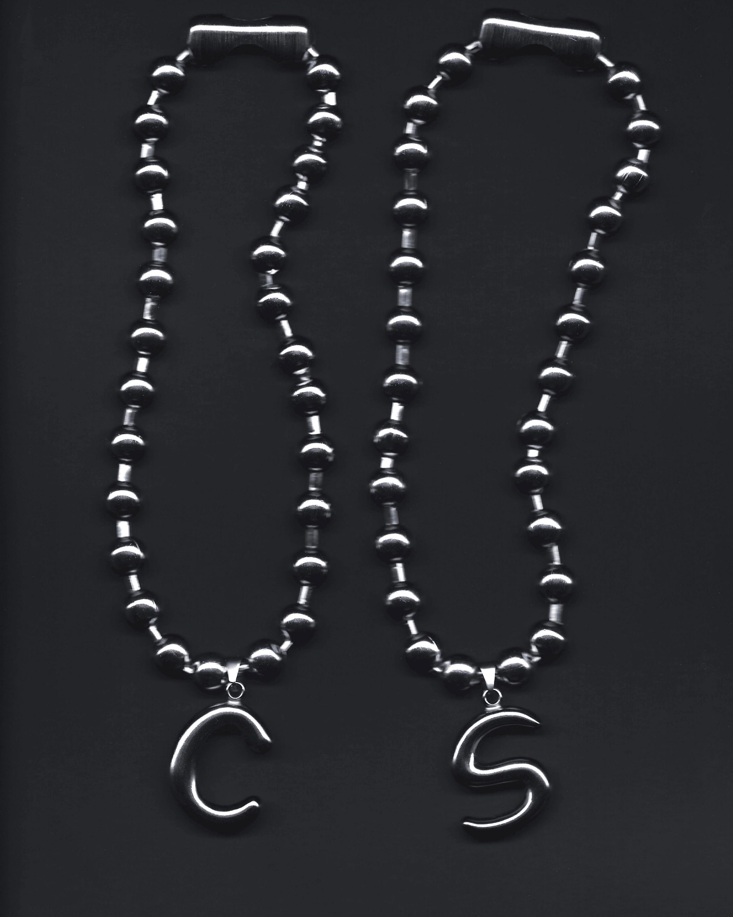 Oversized Blob Letter Ball Chain Necklace Silver Stainless