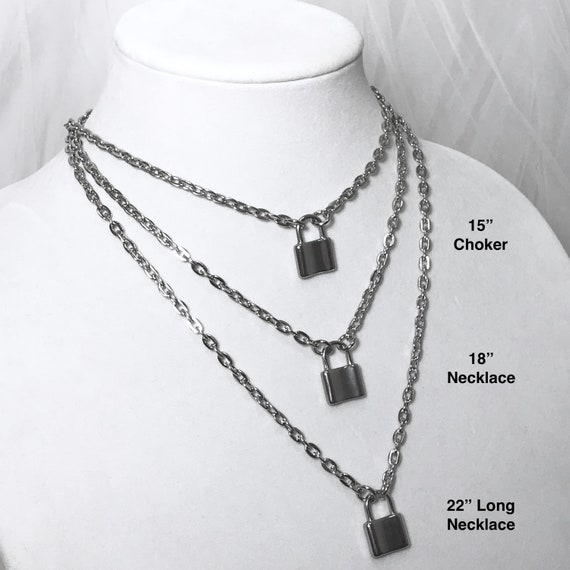 Grunge Link Chain Lock Pendant Necklace for Women Men Silver Color  Stainless Steel Jewelry on the Neck Punk Accessories Gifts