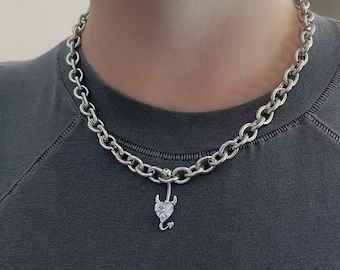 CZ piercing ring ketting zilveren ovale ketting - handgemaakte roestvrijstalen choker