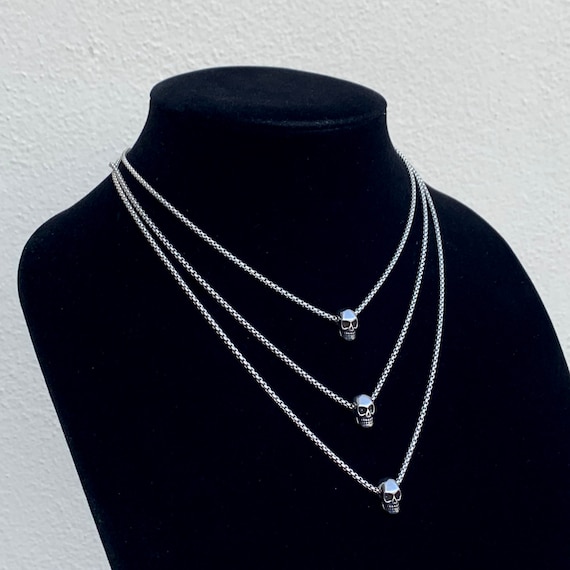 MINI SKULL CHAIN // Solid Stainless Steel Silver Skeleton Box Chain Necklace
