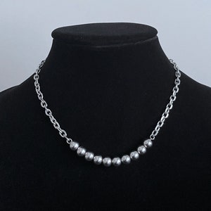 Beaded Ball Oval Link Chain Stainless Steel Silver Adjustable Layer Stack Necklace Everyday Mens Handmade Unisex Jewelry Cold Shoulder LA