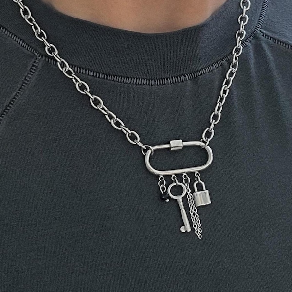Handmade Stainless Steel Carabiner Charm Necklace: Adjustable Chain Link