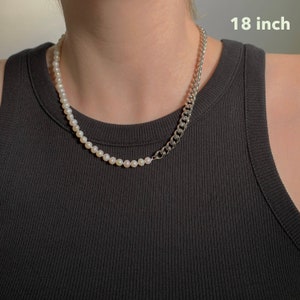Mini Freshwater Pearl Chain Stainless Steel Necklace Choker Silver Custom Length Handmade Unisex Mens Real Jewelry Cold Shoulder LA image 9