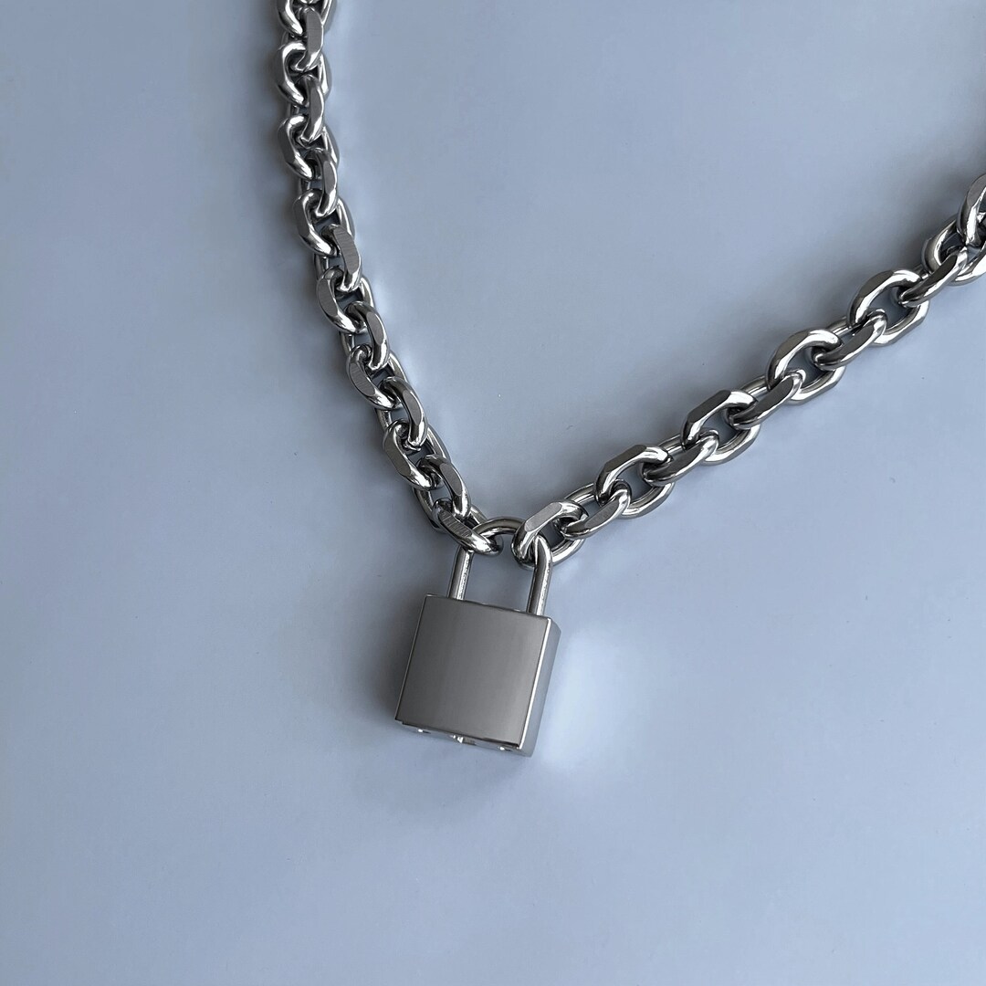 Punk Stainless Steel Color Padlock Heart Chain Necklace Pendant