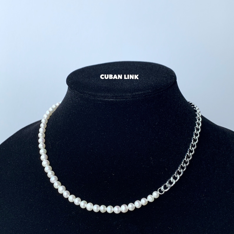 Mini Freshwater Pearl Chain Stainless Steel Necklace Choker Silver Custom Length Handmade Unisex Mens Real Jewelry Cold Shoulder LA Cuban Link