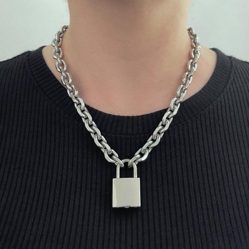 Handmade Stainless Steel Padlock Necklace: Chunky Beveled Chain - Etsy