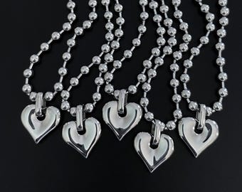 Chunky Heart Pendant Necklace: Handmade Stainless Steel Ball Chain