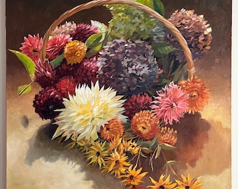 30”x30” Basket of Cheer - Oil on Prime Belgian Linen - Original art by Siloe Oliveira