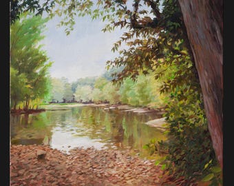 34”x22” View of the River - Oil on Canvas - Original art by Siloe Oliveira