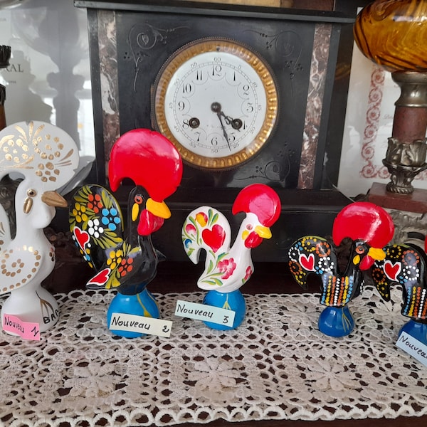 Coq céramique original authentique Portugal peint main-coq de chance argile-coq métal-coq figurine curiosité-décor d ètagère-cadeau mixte
