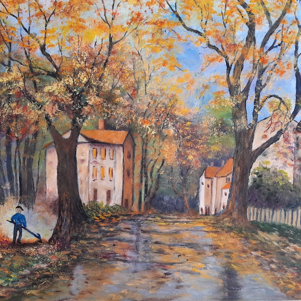 Peinture paysage automne-huile sur toile-art automne nature arbres-impressionnisme-paysage mural-peinture art Provence-cadeau féte des Péres