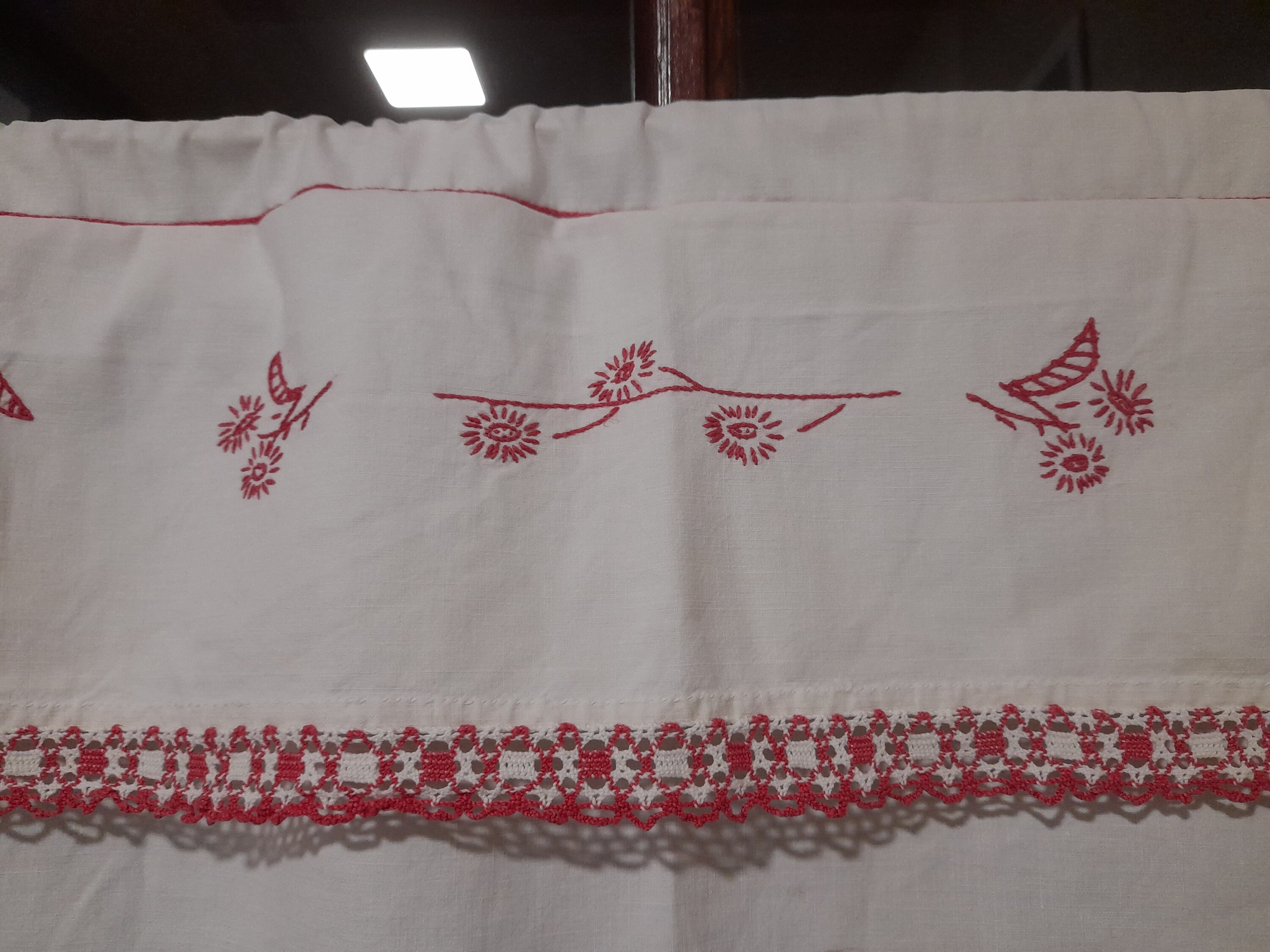 Rideau Brise-Bise Cuisine Style Campagne Brodé 140x100cm - Blanc