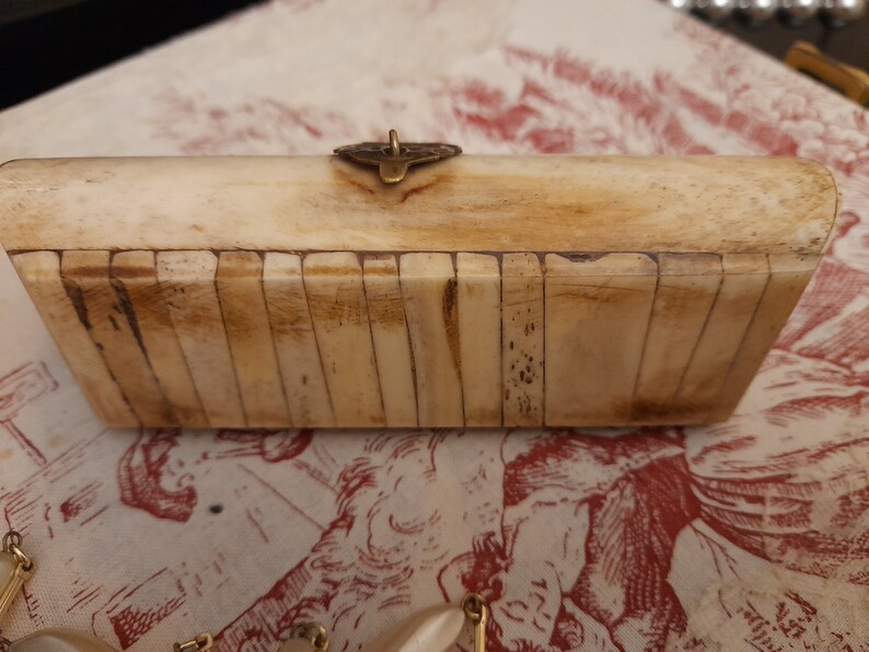 Vintage Jewelry Box Carved Bone and Brass Importedring Boxhandmade