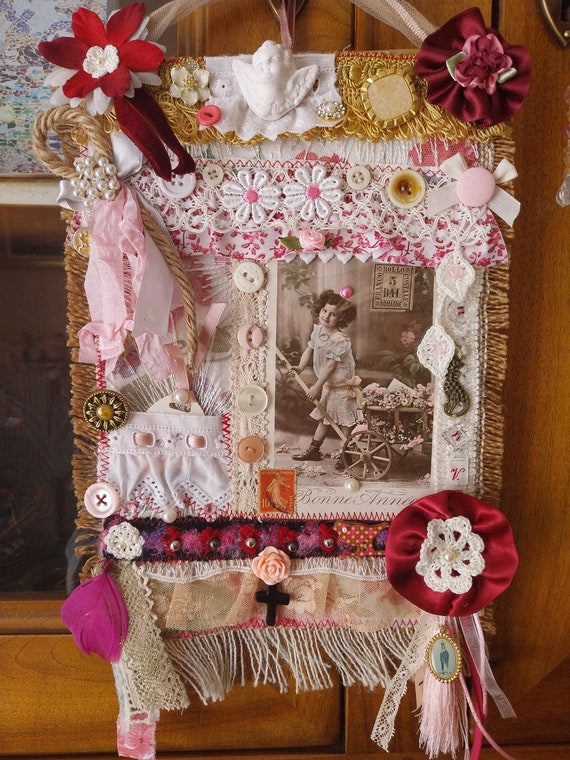 Carte Shabby Victorien-art textile pacotille jornal miteux fait main-cintre romantique à suspendre-décor pour journal féminin
