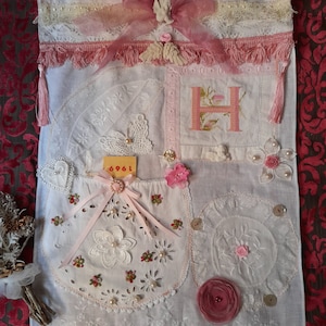 Suspension mural Shabby poche trésor dentelle napperon crochet fait main-cintre rangement éphemère carte bijou recyclé-cadeau femme