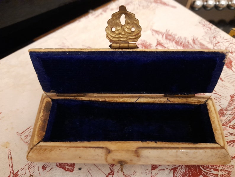 Vintage Jewelry Box Carved Bone and Brass Importedring Boxhandmade
