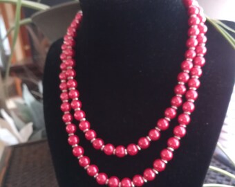 Soft Red Glass Pearl Necklace