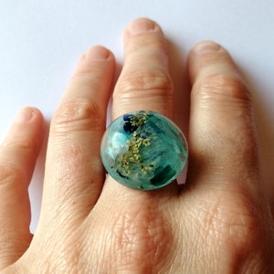 TürkisEr Orchidee Blumen Ring Statement Schmuck echte gepresste Blume Ringe für Frauen Botanischer Ring Geschenke für Sie