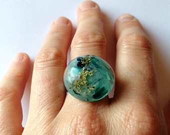 Turquoise Orchid Flower Ring Statement Jewelry Real Pressed Flower Rings For Women Botanical Ring Gifts For Her Gifts for Her