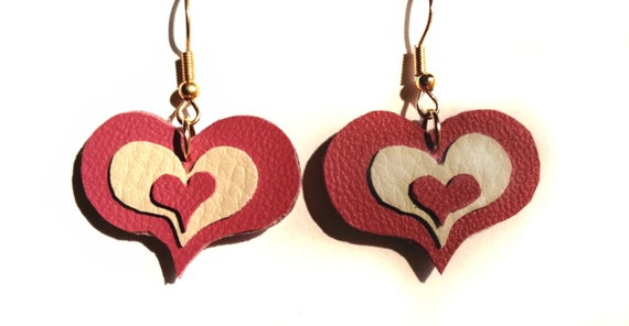Heart Dangle Faux Leather Earrings For Women - 925 Silver Plated Hooks, Lightweight Fashion Earrings
