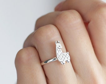 Sterling silver alpaca llama ring Llama gifts Animal ring