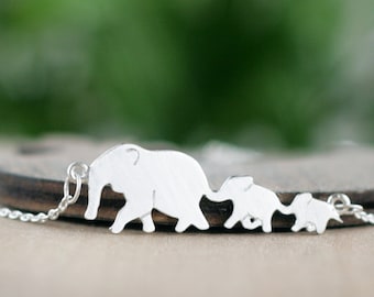 Collar de elefante de plata esterlina para madre e hijo: joyería personalizada para mamá