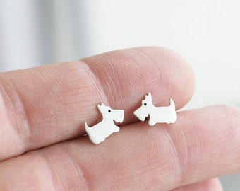 Orecchini A Bottone Argento 925 Con Scottish Terrier - Scottie Dog - Fatti In USA