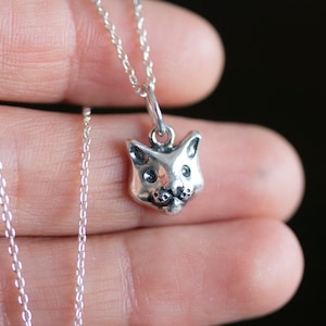 925 sterling silver cat pendant necklace, silver cat jewellery, cat face charm