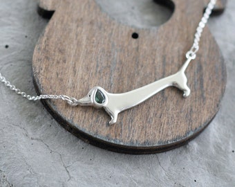 Sterling silver dachshund necklace with nature stone Dachshund gift Weenie dog Doxie Gift Doxie Sausage