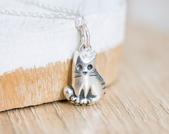 Sterling Silver Cat Pendant Necklace: Kitten Lover Gift